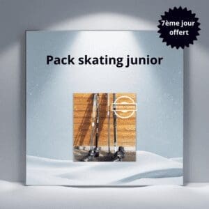 Pack Skating Junior disponible à la location à Guillestre : skis de fond, chaussures et bâtons adaptés aux enfants de 8 à 12 ans pour la pratique du skating